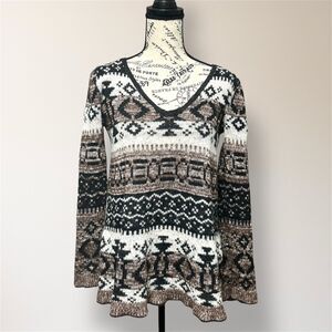 Free People S Brown Cream Alpaca Wool Blend V Neck Pullover Sweater Boho Nordic